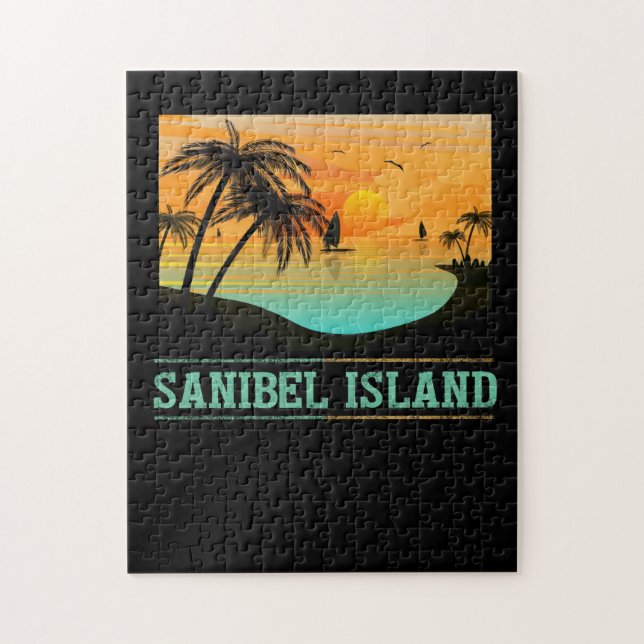 Retro Sanibel Island Florida Tropical Sunset Beach Pussel (Vertikal)