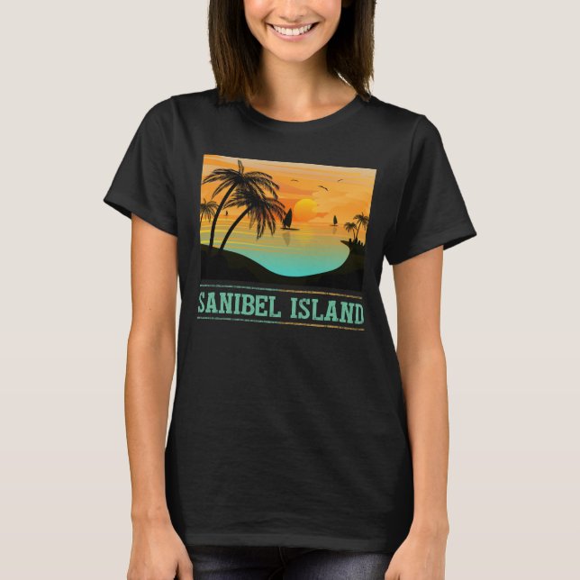Retro Sanibel Island Florida Tropical Sunset Beach T Shirt (Framsida)
