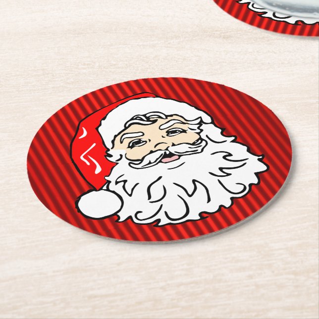 Retro Santa Ansikte Red Underlägg Papper Rund (Vinklad)