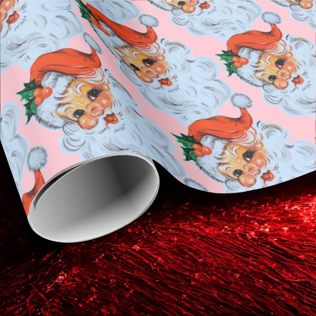 Retro Santa ansikte Rosa Presentpapper (Skapare uppladdad)