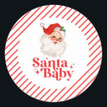 Retro Santa Baby christmas babydusch Runt Klistermärke<br><div class="desc">retro Santa Baby-jultoman,  den så kallade babyduschen pappra party tallrikar.</div>