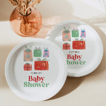 Retro Santa Baby Shower Papper Tallrikar