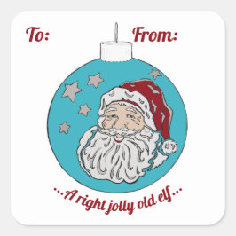 Retro Santa (blå) Fyrkantigt Klistermärke