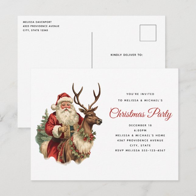 Retro Santa Classic, traditionell jul Party Vykort (Fram/baksida)