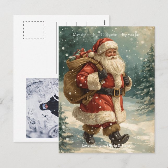 Retro Santa Claus Classic Custom Photo Christmas Helg Vykort (Fram/baksida)