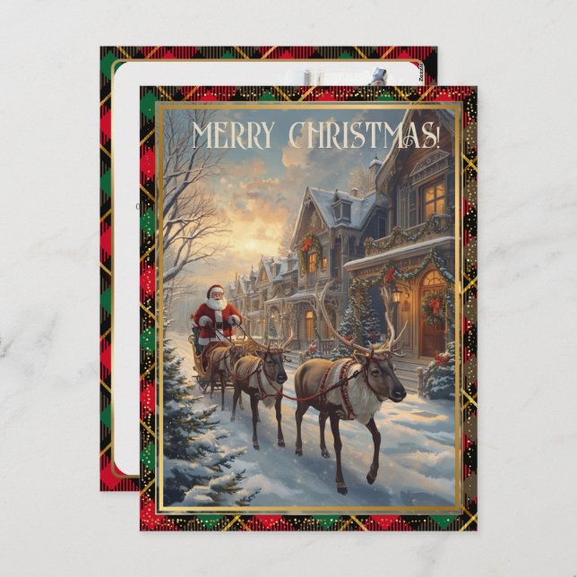 Retro Santa Claus Custom Address Classic Christmas Helg Vykort (Fram/baksida)