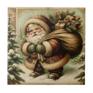 Retro Santa Claus with Gifts Kakelplatta