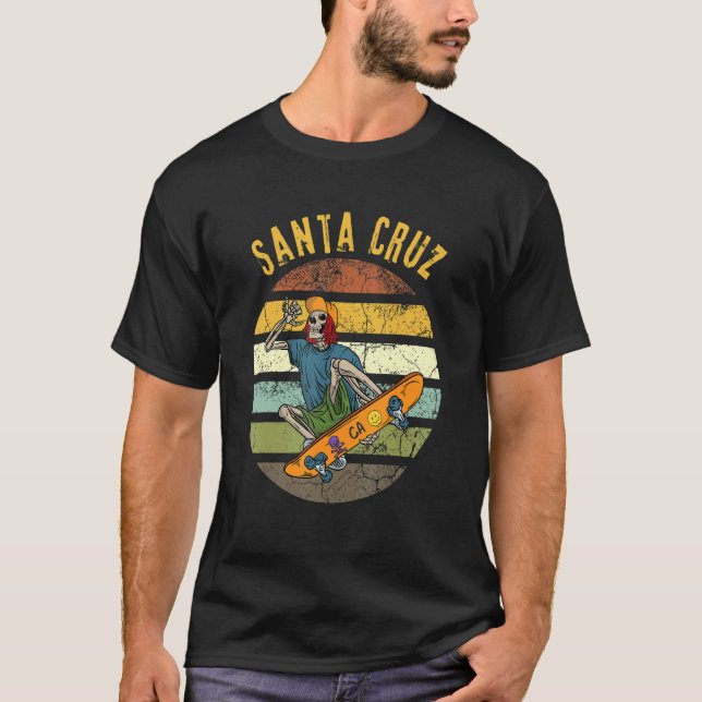 Retro Santa Cruz California Skelton Skater Skatebo T Shirt (Framsida)