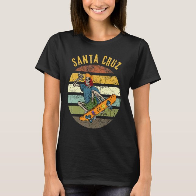 Retro Santa Cruz California Skelton Skater Skatebo T Shirt (Framsida)