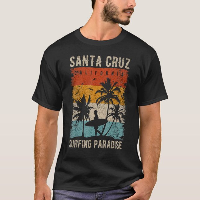 Retro Santa Cruz California Surfing Santa Cruz T Shirt (Framsida)