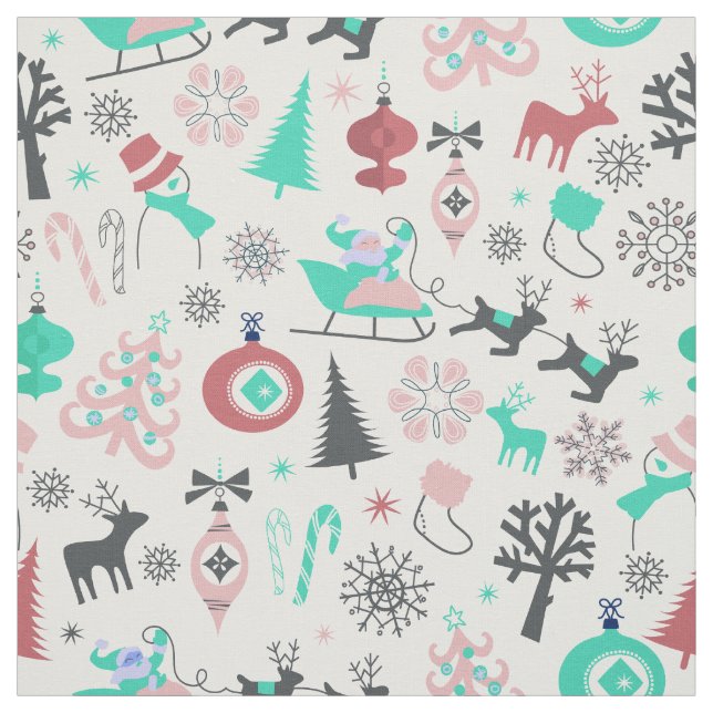 Retro Santa Deers julFabric Tyg (Provkarta)
