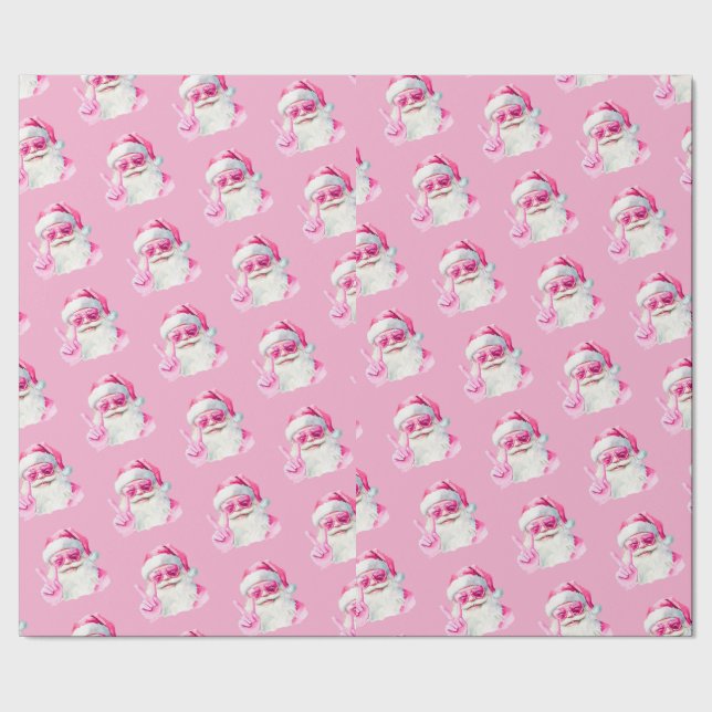 Retro Santa Face Peace Sign Christmas Pink Presentpapper (Seam)