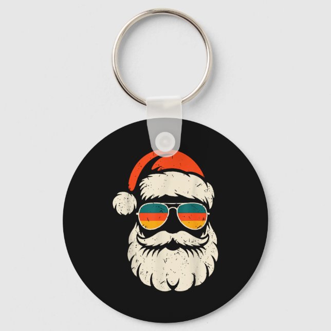 Retro Santa Face Sungles Funny Christmas Family Ou Nyckelring (Framsida)