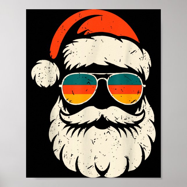 Retro Santa Face Sungles Funny Christmas Family Ou Poster (Framsidan)