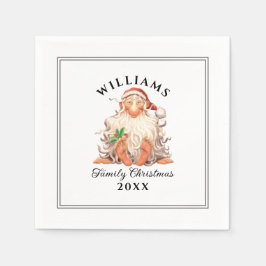 Retro Santa Familjejul med Namn och år Pappersservett