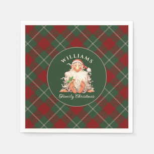 Retro Santa Familjejul med Namn och år Pappersservett