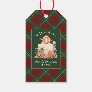 Retro Santa Familjejul med Namn och år Presentetikett