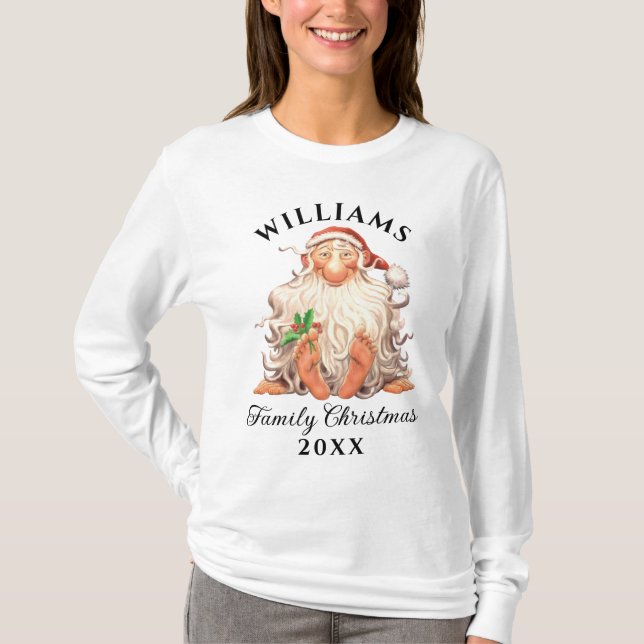 Retro Santa Familjejul med Namn och år T Shirt (Framsida)