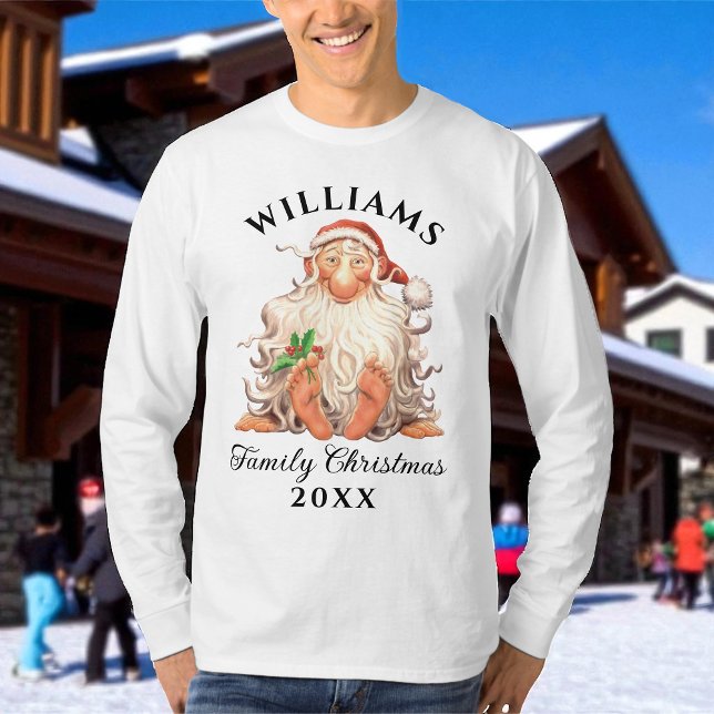 Retro Santa Familjejul med Namn och år T Shirt (Skapare uppladdad)