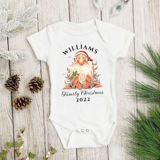 Retro Santa Familjejul med Namn och år T Shirt (Skapare uppladdad)
