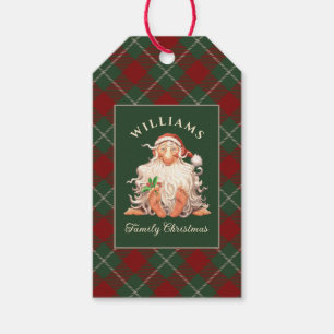 Retro Santa-familjen jul med Namn Presentetikett