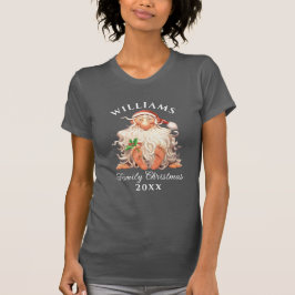 Retro Santa Family jul med Namn och Yea T Shirt