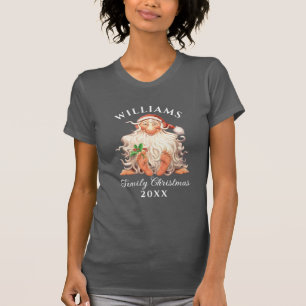 Retro Santa Family jul med Namn och Yea T Shirt