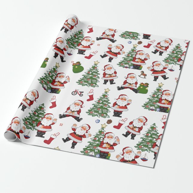 Retro Santa Gift Wrap Presentpapper (Utrullad)
