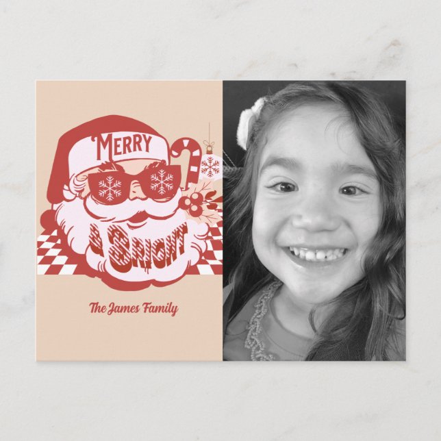 Retro Santa Glad Jul Groovy Jul Foto Vykort (Framsida)