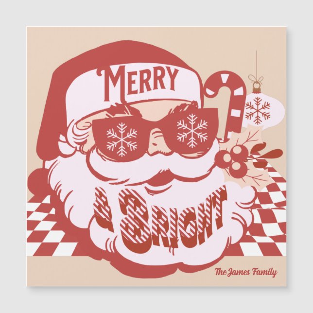 Retro Santa Glad Jul Groovy Julmagnet  (Framsida)