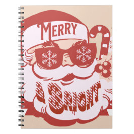 Retro Santa Glad Jul Rosa Röd   Anteckningsbok