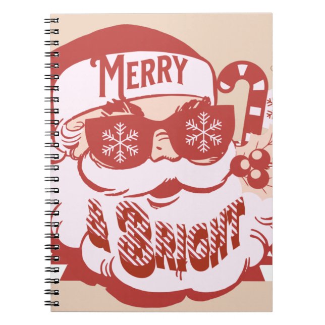 Retro Santa Glad Jul Rosa Röd   Anteckningsbok (Framsidan)