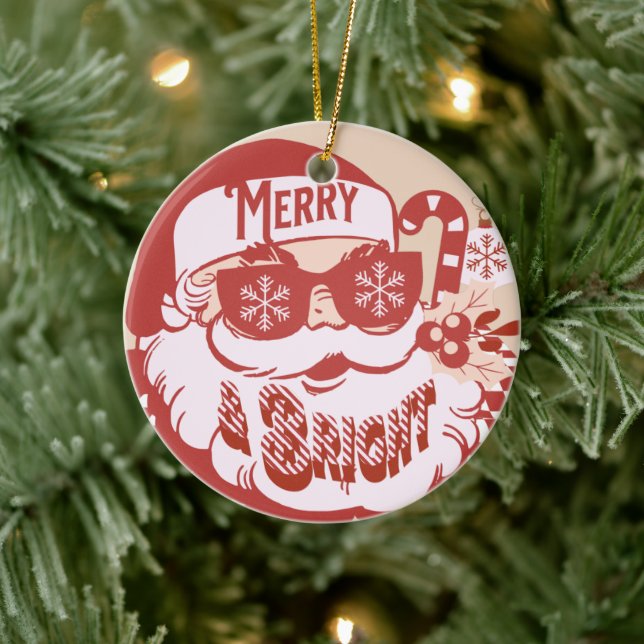 Retro Santa Glad Jul Rosa Röd    Julgransprydnad Keramik (Träd)