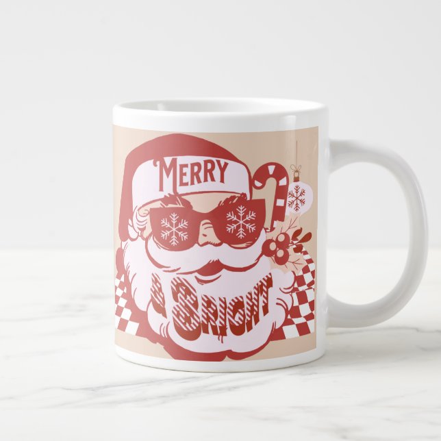 Retro Santa Glad Jul Rosa Röd   Jumbo Mugg (Höger)
