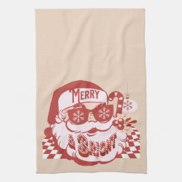 Retro Santa Glad Jul Rosa Röd   Kökshandduk