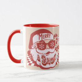 Retro Santa Glad Jul Rosa Röd  Mugg