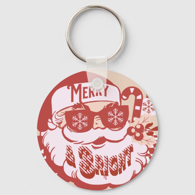 Retro Santa Glad och Ljusröd Groovy   Nyckelring (Framsida)
