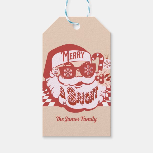 Retro Santa Glad och Ljusröd Groovy    Presentetikett (Framsidan)