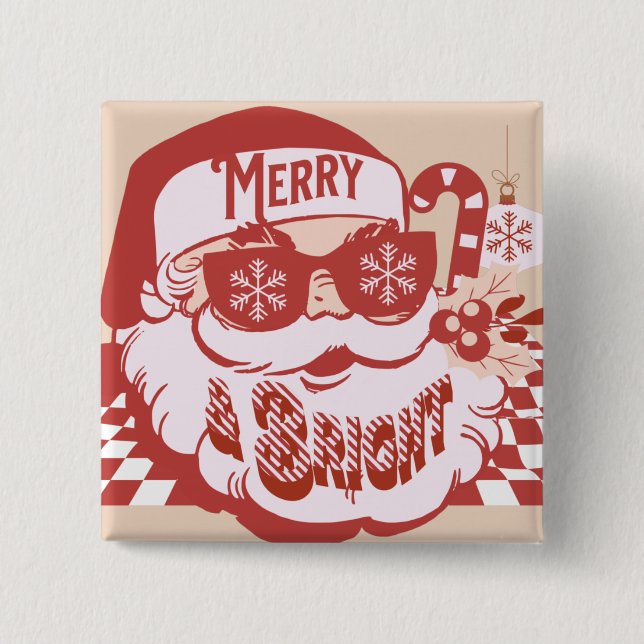 Retro Santa Glad och Ljusstark Groovy   Knapp (Framsida)