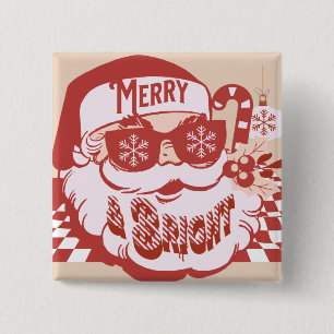 Retro Santa Glad och Ljusstark Groovy Knapp