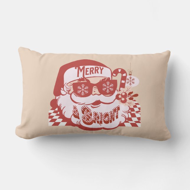 Retro Santa Glad och Ljusstark Groovy  Lumbarkudde (Framsida)
