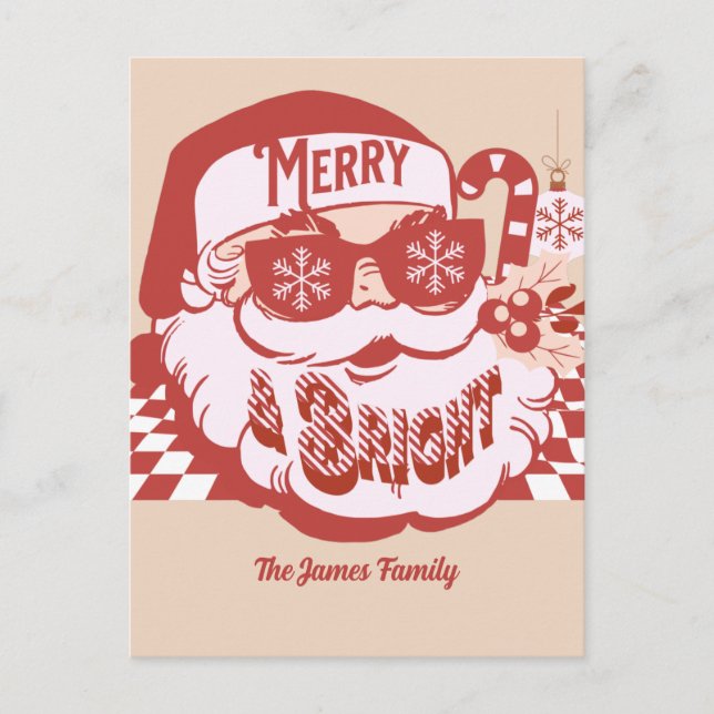 Retro Santa Glad och Ljuvlig Groovy Jul  Vykort (Framsida)
