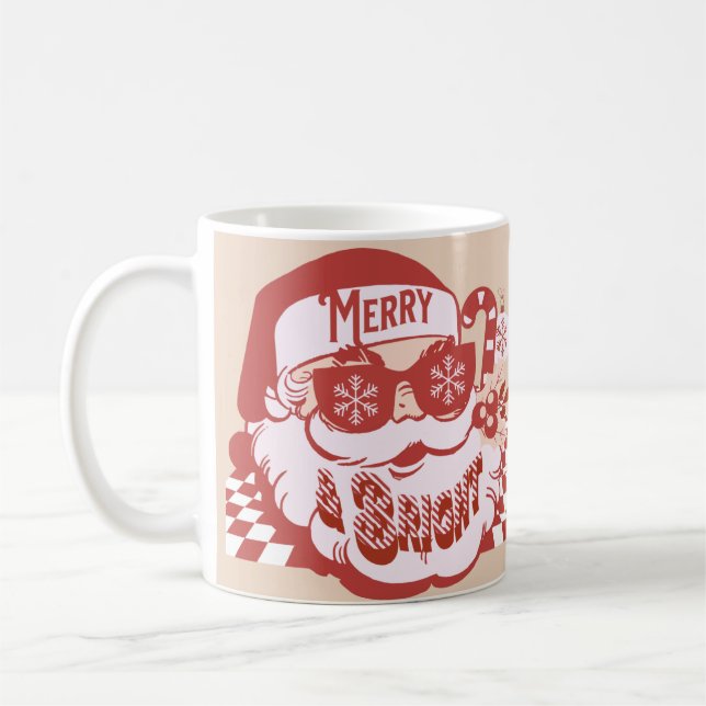 Retro Santa Glädjande Jul Rosa Röd Kaffemugg (Vänster)