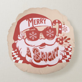 Retro Santa Glädjande och Ljus Groovy   Rund Kudde