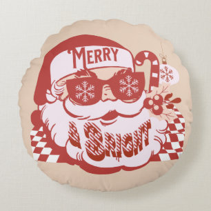 Retro Santa Glädjande och Ljus Groovy Rund Kudde