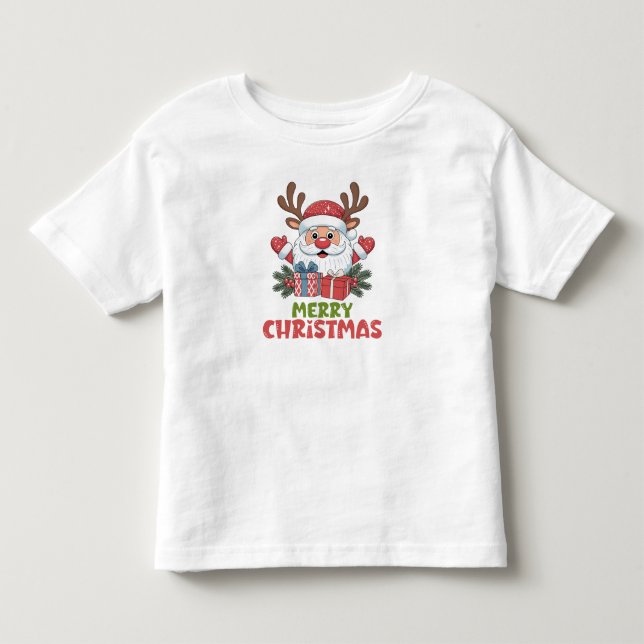 Retro Santa God Jul Barn T Shirt (Framsida)