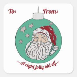 Retro Santa (grönt) Fyrkantigt Klistermärke