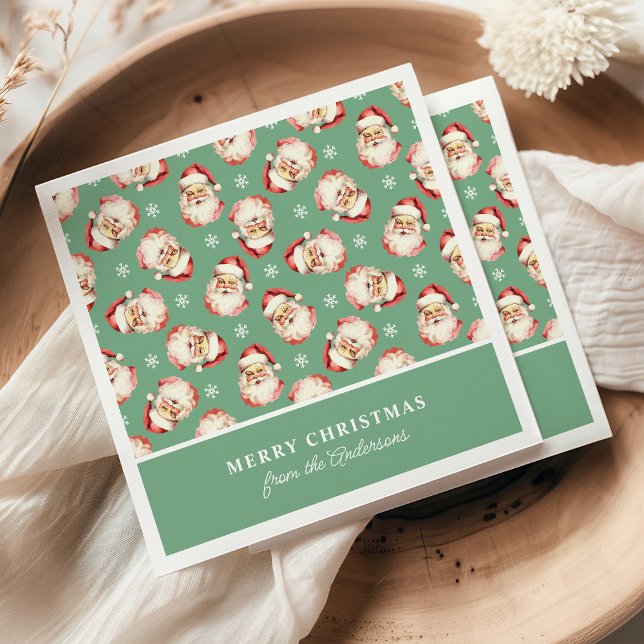 Retro Santa Grönt Personlig Namn jul Pappersservett (Skapare uppladdad)