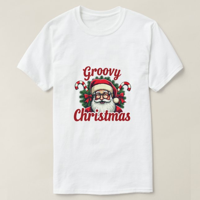 Retro Santa - Groovy Helgdag Stil T Shirt (Design framsida)