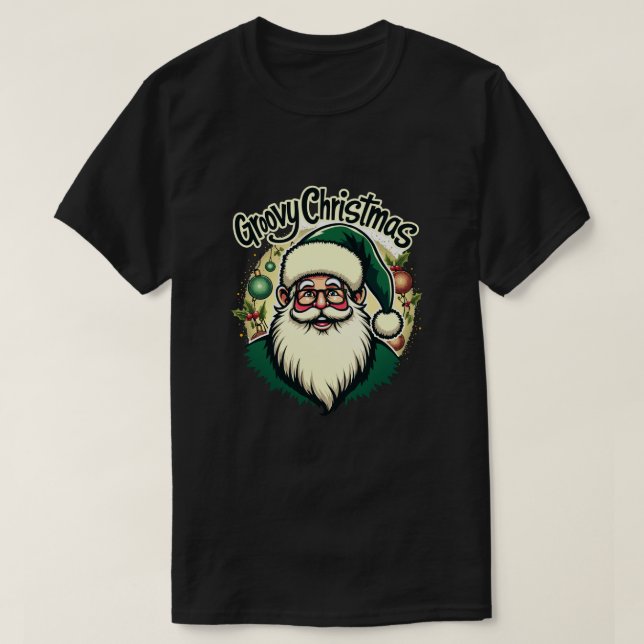 Retro Santa - Groovy Helgdag Stil T Shirt (Design framsida)